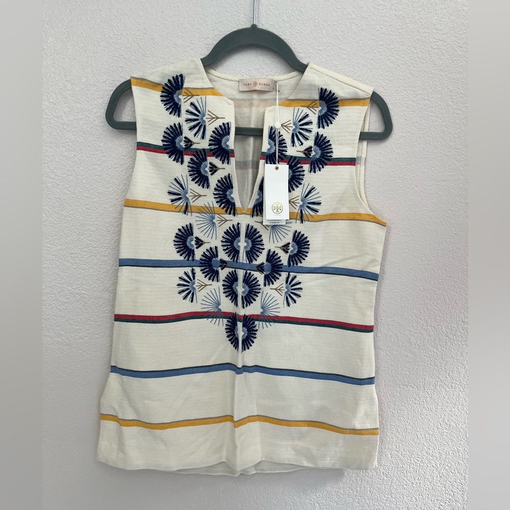 NWT Tory Burch Women Avery Cotton/Linen Embroidered Tunic Size 2